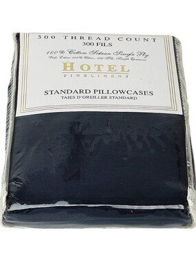 Hotel Fine Linens Pair of Pillowcases Navy Blue 100% Cotton Sateen NWT